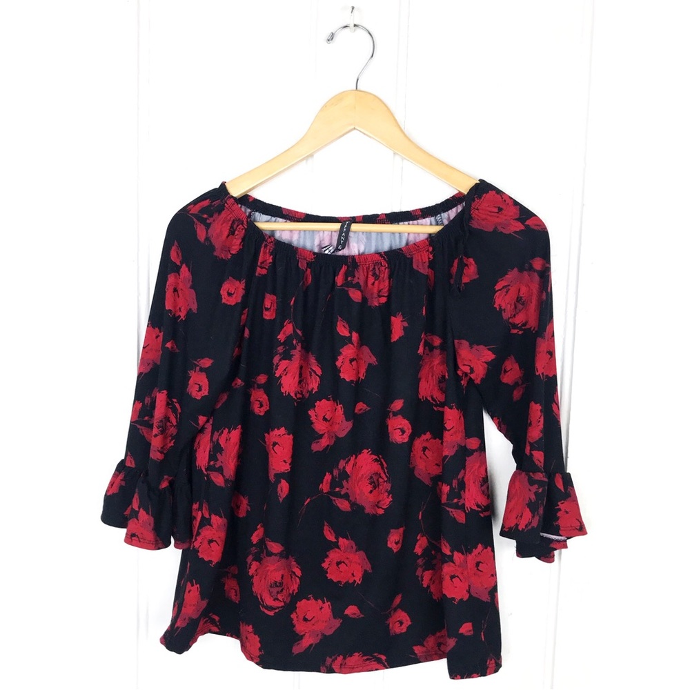 VINTAGE : Tiffany & Grey size SP : Y2K roses floral off the shoulder blouse top